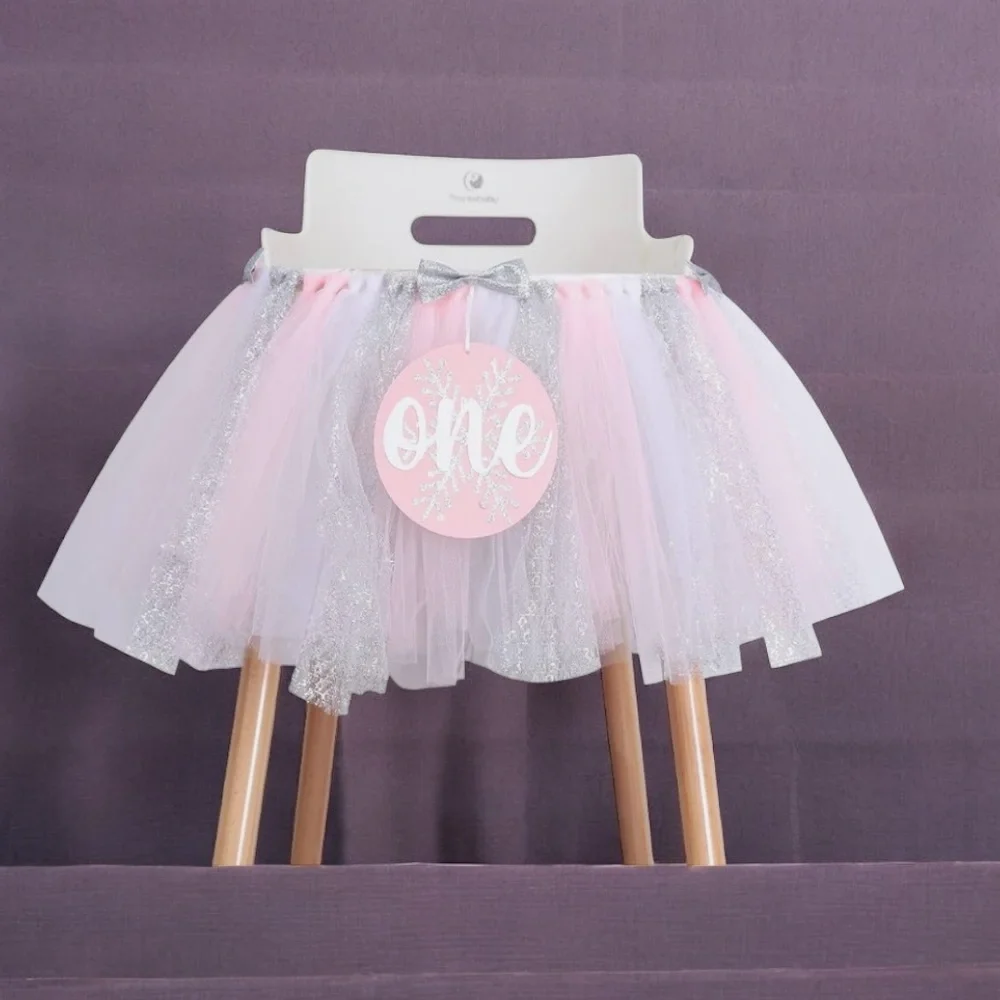 Decor Pink Silver “One” Birthday Decoration Highchair – 1st Birthday Party Girl